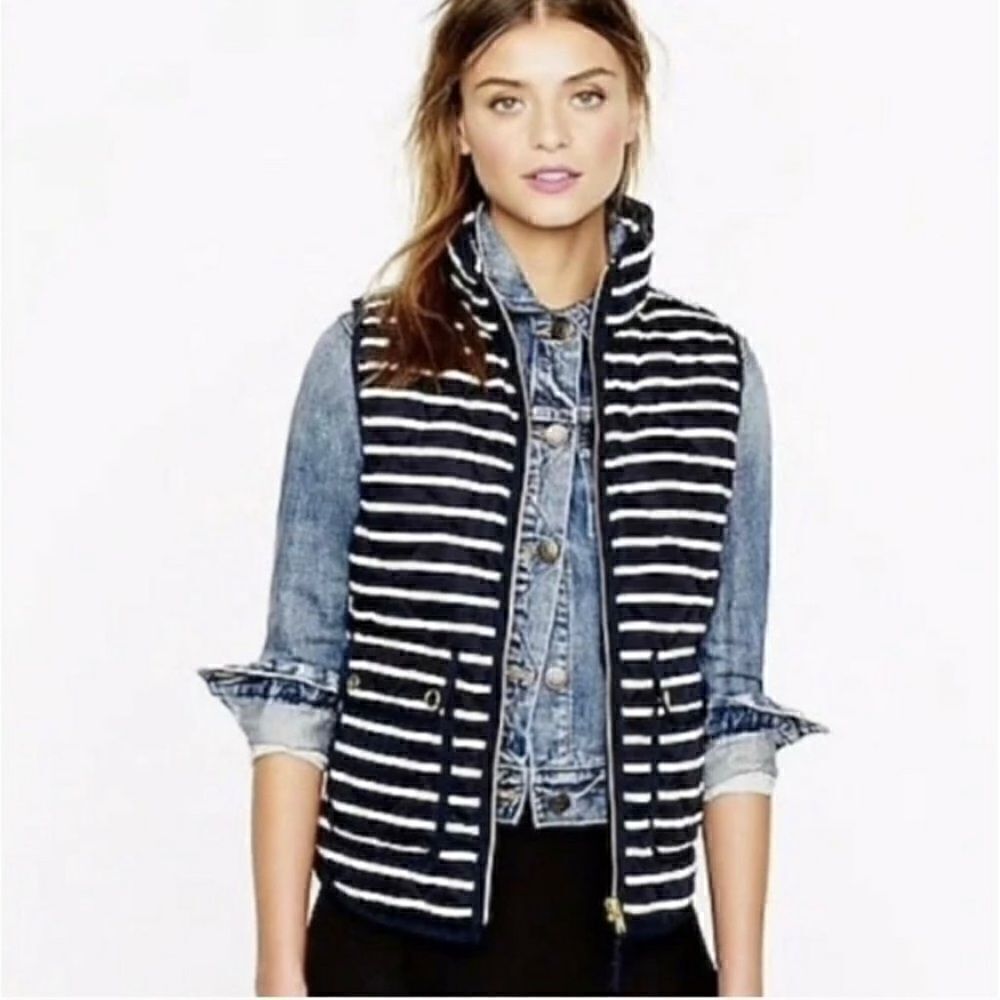 The Saville Row Co. London Navy Blue and White Striped Puffer Vest